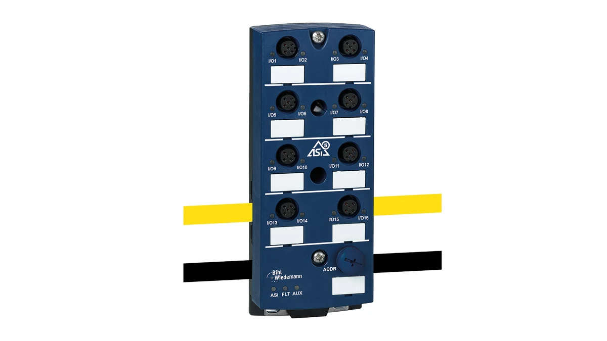 Офіційне зображення польового модуля I/O Bihl+Wiedemann BWU4230 ASi-5 IP67 із вісьмома з’єднаннями M12